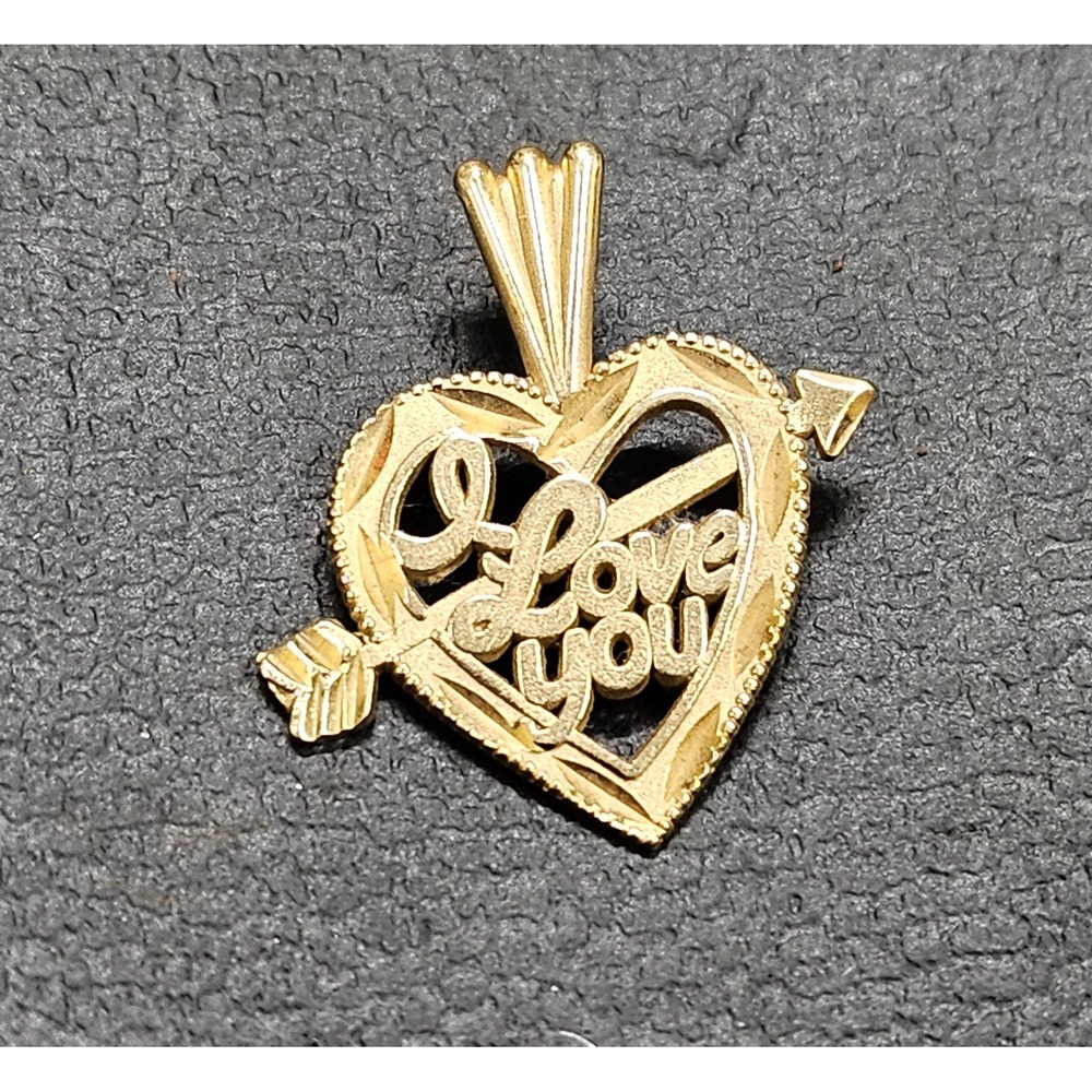 Vintage 1986 14K Yellow Gold I Love You Heart Arrow Pendant Charm 0.96g MA